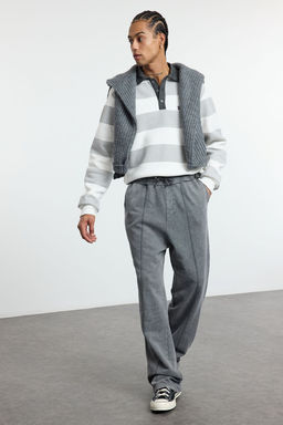 TRENDYOL MAN Antrasit Wide Leg Nervurlu Eskitme/Soluk Efektli Basic Esofman Alt? TMNAW25EA00007 - Trendyolmilla фото 3