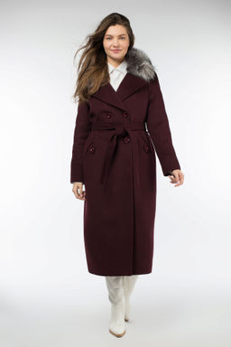 Мех натуральный (чернобурая лисица), Пальто утепленное Холлофайбер 300