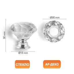 Цена за 2 шт. Ручка-кнопка CAPPIO «Алмаз», стеклянная, d=30 мм