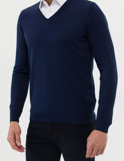 A__k Lacivert Slim Fit V Yaka Basic Triko Kazak - Pierre cardin фото 6