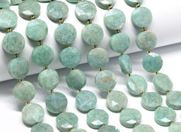 Бусины из амазонита круг с гранями 15мм, 39см, 22 бусины Радуга камня