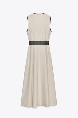 LINEN BLEND MIDI DRESS WITH BELT - Zara фото 6