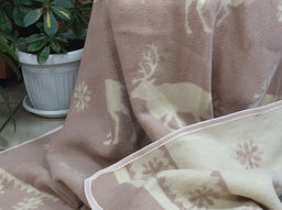 Одеяло шерсть мериноса 100% 160*205 "Олени" бежевый (Узбекистан)