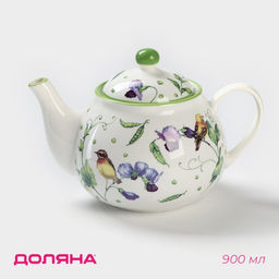 Заварочный чайник Доляна Зелёный сад, 900 мл, фарфор, белый