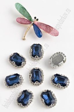 Стразы пришивные в серебряной оправе 18*24 мм "Прямоугольник" (5 шт) SF-2050, темно-синий №11