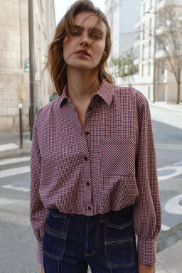 CAMISA GLOBO CUADRO VICHY / Granate - Zara фото 2