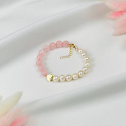 Браслет из Розового кварца и Жемчуга со вставкой сердце - Радуга самоцветов фото 2
