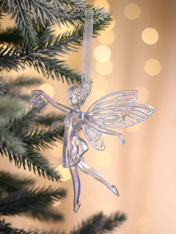 Цена за 2 шт. Ёлочная игрушка Зимнее волшебство. Фея с шариком, 1211.5 см, белый перелив  фото 6