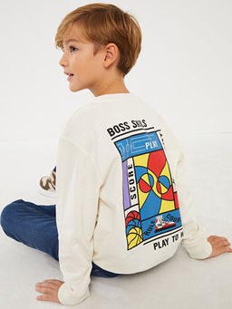 Bisiklet Yaka Bask?l? Uzun Kollu Erkek ?ocuk Sweatshirt