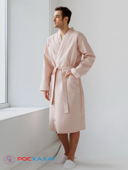 Мужской вафельный халат с планкой бежевый В-03 (31)