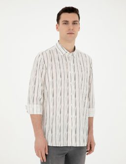 Siyah Keten Kar___ml_ Slim Fit Uzun Kollu G_mlek