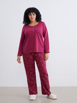 Bisiklet Yaka Bask?l? Kad?n Pijama Tak?m?