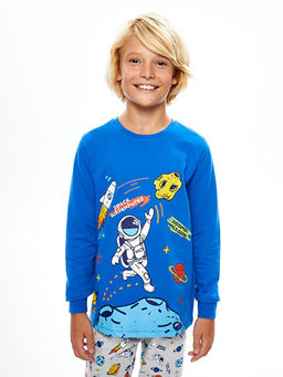 Bisiklet Yaka Bask?l? Uzun Kollu Erkek ?ocuk Pijama Tak?m? - Waikiki фото 5