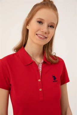 Женская красная футболка с воротником-поло - U.s. polo assn фото 2