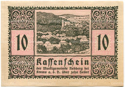 Банкнота 10 геллеров 1920 года Австрия  Реберг-бай-Кремс-ан-дер-Донау (нотгельд)
