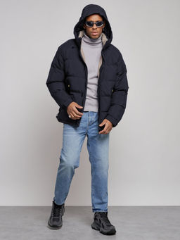 Куртка спортивная болоньевая мужская зимняя с капюшоном темно-синего цвета 3111TS - Wonderrman фото 6