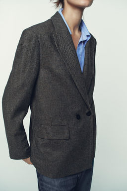 OVERSIZE DOUBLE-BREASTED CHECK BLAZER WITH WOOL