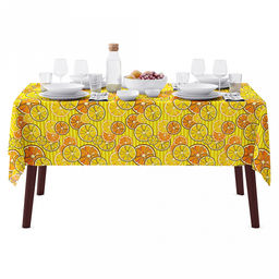 Скатерть 240х145см "Апельсины, вид 5", длина стола до 200см, на 10-12 персон, рогожка (хлопок 100%) 171г/м2, упаковка классическая, пакет ПВХ 25х41см, "Домашняя мода" (Россия)