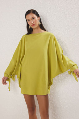 Yag Yesili Dokuma Baglama Detayl? %100 Pamuk Plaj Mini Elbise TBESS25EL00040 - Trendyolmilla фото 2