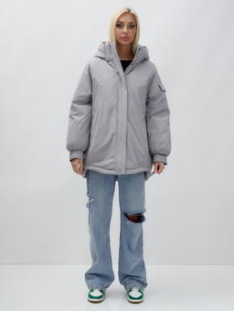 Куртка летучая мышь женская с капюшоном зимняя серого цвета 9630Sr - Mtforce фото 2