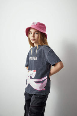 Футболка оверсайз с короткими рукавами Розовая пантера для девочек - Defacto фото 3