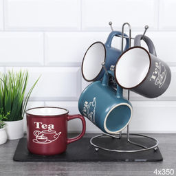 Кружки 4 штуки на металлическом стенде 350 мл / 20974-4/