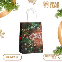 Цена за 4 шт. Пакет бумажный подарочный новогодний крафт Чудеса 15?21?8 см