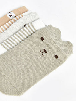 Bask?l? Erkek Bebek Patik ?orap 5li