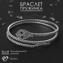 Браслет пружинка Диско змейка, d=5,5, цвет белый в серебре - Queen fair фото 2
