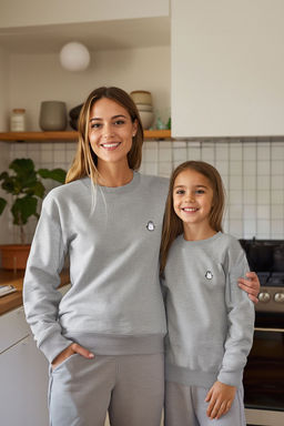 Gri K?z Cocuk Anne-K?z Bask?l? Orme Mini Me Sweatshirt TKDAW25SW00052