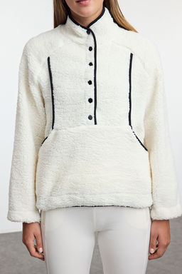 Beyaz C?tc?t Kapamal? Pelus Orme Spor Sweatshirt THMAW25SW00000 - Trendyolmilla фото 2