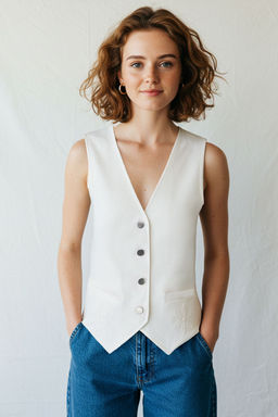 Trendyolmilla Beyaz Fitted Nak?sl? Pamuklu Dokuma Yelek TWOSS25YE00112