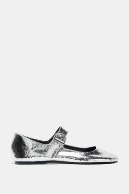 METALLIC LEATHER-EFFECT BALLERINAS - Zara фото 14