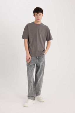 Comfort Fit Bisiklet Yaka S?rt Bask?l? K?sa Kollu Tisort - Defacto фото 3