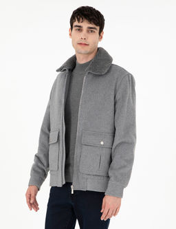 Gri Y_n Kar___ml_ Regular Fit Ka_e Mont