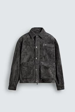 CAZADORA RELAXED FIT PIEL SERRAJE / Gris