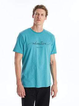 Bisiklet Yaka K?sa Kollu Bask?l? Penye Erkek Ti??rt - Waikiki фото 2