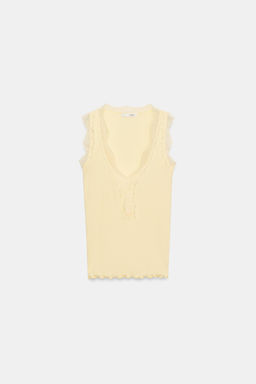 CAMISETA RIB ENCAJE / Amarillo claro - Zara фото 7