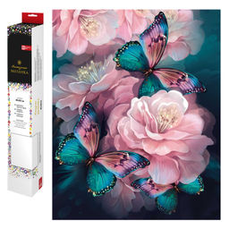 Алмазная мозаика арт. 68642 / 50 БАБОЧКИ В ЦВЕТАХ, размер: 40*50 см, (22 цветов страз, холст с напеч