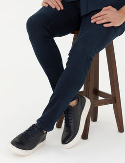Lacivert %100 Deri Casual Ayakkab_