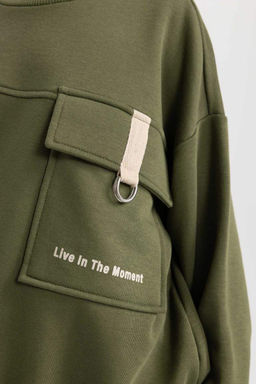 Толстовка оверсайз с карманами и принтом для девочек - Defacto фото 7