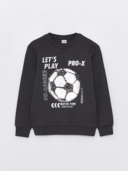 Bisiklet Yaka Bask?l? ?ift Y?nl? Payetli Uzun Kollu Erkek ?ocuk Ti??rt