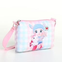 Сумка детская для девочки на молнии, голубая, розовая