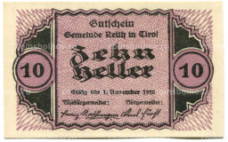 10 геллеров 1920 года Австрия Райт (нотгельд)