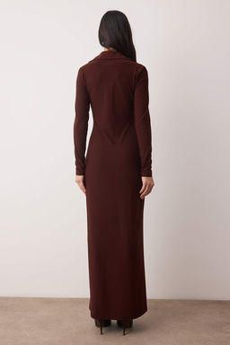 Limited Edition Lacivert Polo Yaka Dugmeli Bodycone/Vucuda Oturan Maxi Orme Elbise TWOAW26EL00110 - Trendyolmilla фото 10