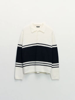 Джемпер из фактурной вязки с воротником поло / Zarina