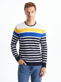 Bisiklet Yaka Uzun Kollu ?izgili Erkek Triko Kazak