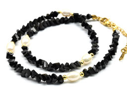 Чокер из циркона с жемчугом цв.черный, 41см