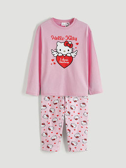 Bisiklet Yaka Hello Kitty Bask?l? K?z ?ocuk Pijama Tak?m?