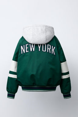 CAZADORA BOMBER NYLON TEXTO CAPUCHA DESMONTABLE / Verde - Zara фото 6
